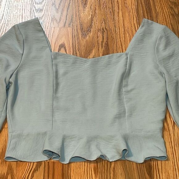 Altar’d State Baby Blue Ruffled Crop Top, Smocked Blouse, Large - Picture 2 of 6